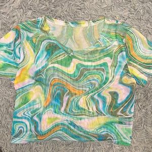 Green mesh crop top